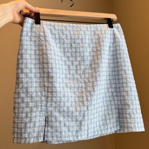 SHEIN Light Blue & White Plaid High Waisted Mini Skirt